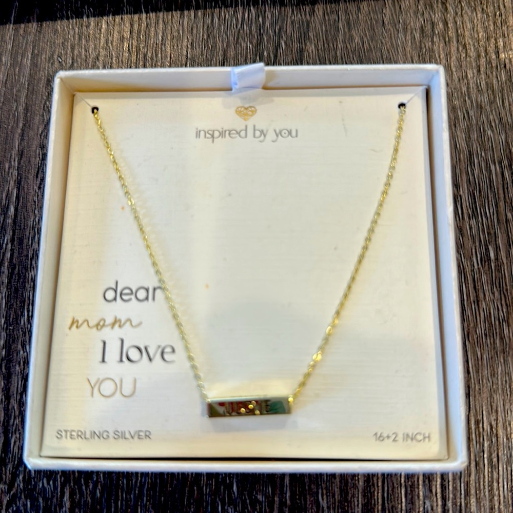 𝅺Dear Mom I Love You BAR nevklace SSILVER gold vermeil overlay adj. length